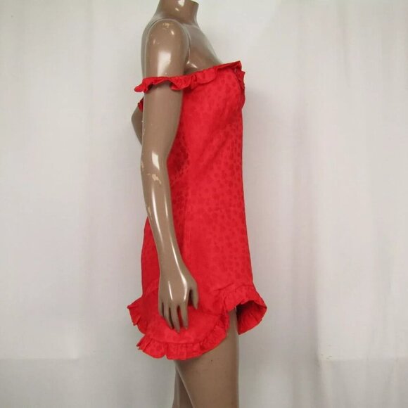 NEW LINE AND DOT Mini Dress Scarlet Red Size S Penni Off The Shoulder Ruffle - Picture 2 of 9
